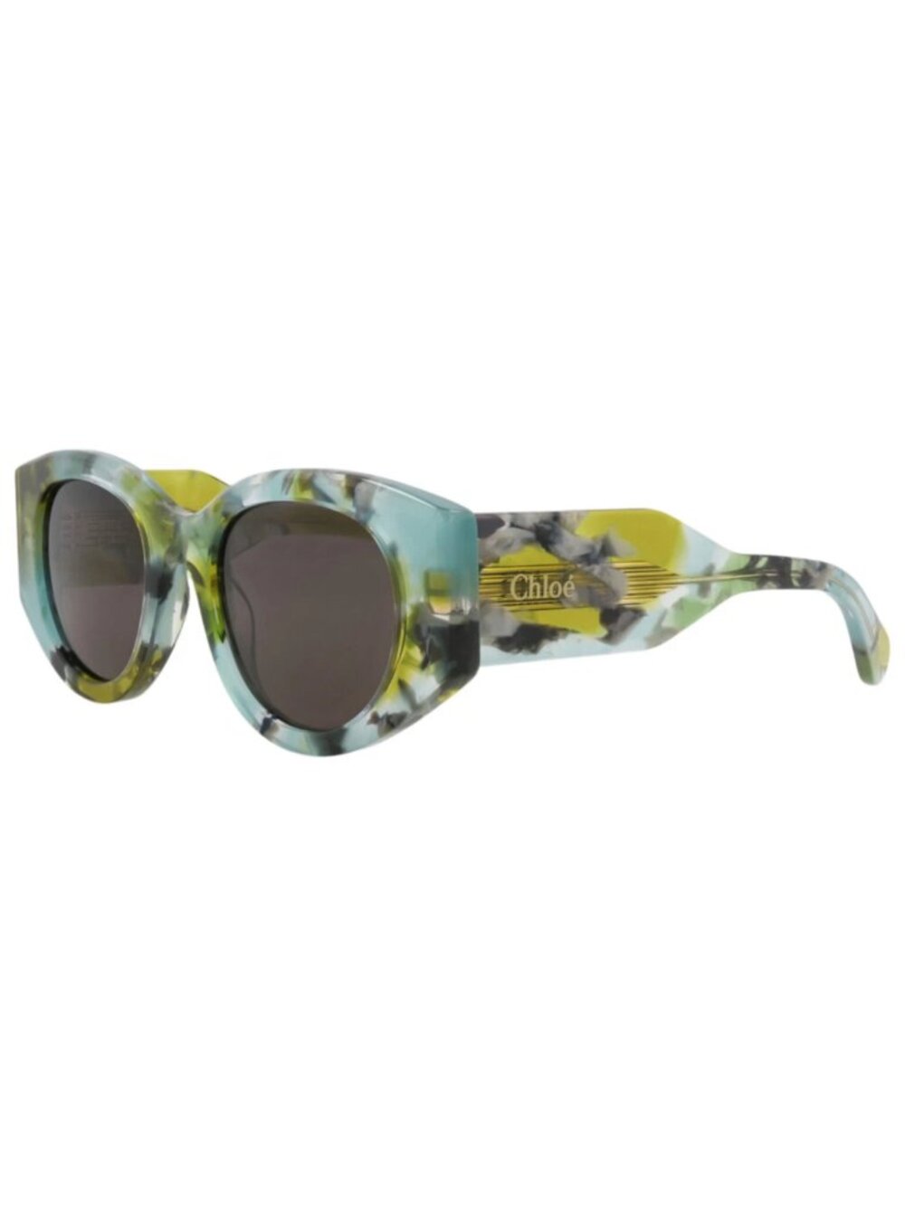 New Chloé Women's Sunglasses Round Oval Recycled Acetate Frame Green Green Grey